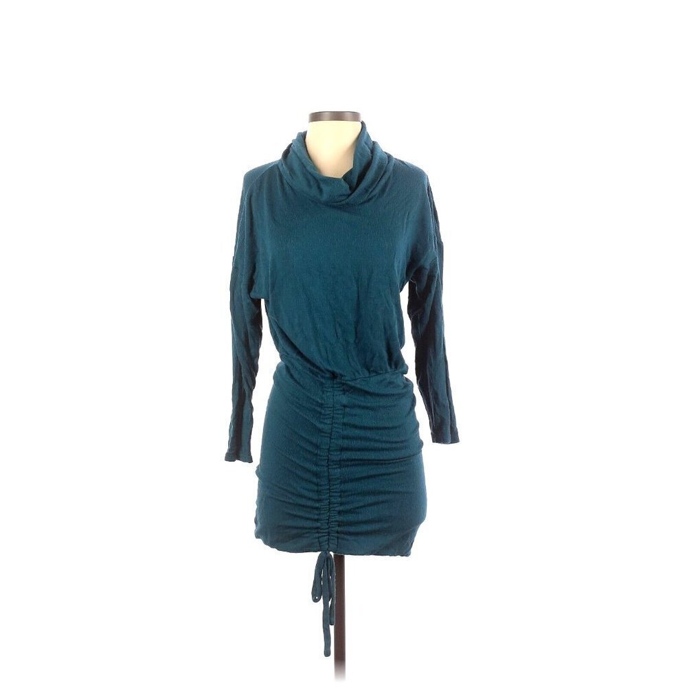 NWT Free People Sundown Mini in Dark Green Cowl Neck Ruched Hem Knit Dress XS - Picture 2 of 5